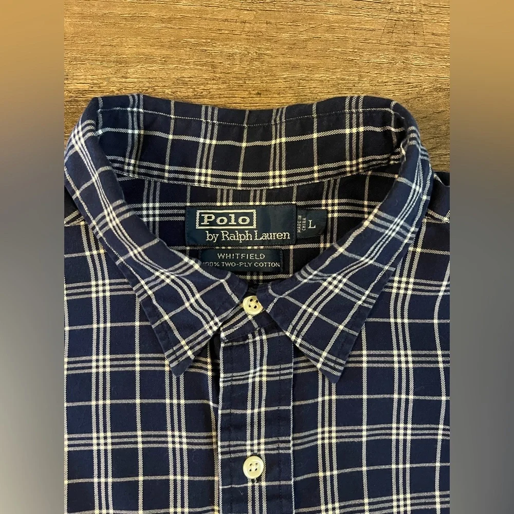 Polo Ralph Lauren Men’s Large Whitfield Classic Fit Work‎ Shirt Blue Plaid E28